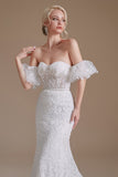 New Arrival Sweetheart Off the Shoulder Lace Long Beach Wedding Dresses