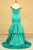 2024 Off The Shoulder Mermaid Prom Dresses Sweep Train Satin Zipper PQHGFDQL