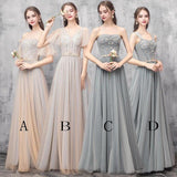 Elegant Off Shoulder Floor Length Tulle Prom Dress, Lace up Bridesmaid Dresses STK15185