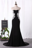 2024 Evening Dresses Spandex Scoop Mermaid With Applique PXEQ1NLM