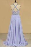 2024 A Line V Neck Prom Dresses Chiffon With Applique PXCPFMFY