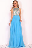 2024 Sexy Open Back  Prom Dresses A Line Scoop Chiffon With Beading