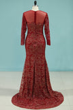 2024 Bling Bling Evening Dresses Burgundy Mermaid Scoop Sweep/Brush PLDZJD8T