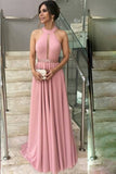 2024 A Line Halter Prom Dresses With Beads Waistline PC9NKDFJ