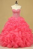 2024 Beautiful Quinceanera Beaded Bodice Sweetheart Floor Length Ruffle Skirt P9PMMZB9