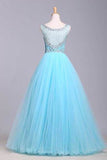 2024 Bateau Beaded Bodice A Line/Princess Prom Dress With Tulle Skirt Open PA6F9HPY