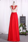 2024 A Line Prom Dresses Chiffon Scoop With Ruffles PM4J186M