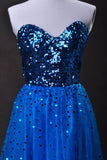 Cheap Prom Dresses Blue  A Line Sweetheart Floor Length Organza Cz