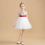 Short Gold Sequins Flower Girl Dresses With White Tulle