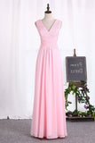 2024 Chiffon Bridesmaid Dresses A Line V Neck Ruched Bodice PQKEJCTC