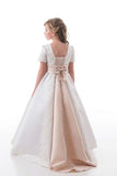 2024 A Line Scoop Short Sleeves Flower Girl Dresses With PFEC3YFP