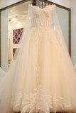 2024 Off The Shoulder Wedding Dresses A Line With Beading Court Train Tulle PNL96SGN