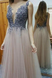 2024 Deep V-Neck Open Back A Line Prom Dresses Beaded Bodice PX4585R9