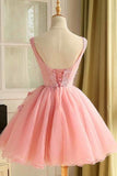 2024 A Line Scoop Homecoming Dresses Tulle With Applique PA1QAAGD