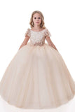 2024 Ball Gown Flower Girl Dresses Scoop Short Sleeves Tulle PJYBZFB4