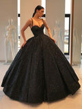 Spaghetti Straps Black Sweetheart Quinceanera Dresses, Ball Gown Sequins Prom Dresses STK15410