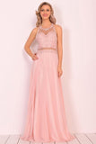 2024 Chiffon Halter Open Back Prom Dresses With Beads And Embroidery P8MGPL5X