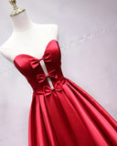 A Line Sweetheart Red Satin Lace Up Long Prom Dresses with Bowknot, Cheap Formal Dresses STK15035