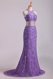 2024 Popular Mermaid High Neck Prom Dresses Lace With Beads Sweep Train PDHEBRB2