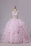 2024 Halter Ball Gown Beaded Bodice Open Back Quinceanera Dresses Organza Floor PNJKAXZA