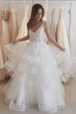 A Line Floor Length Sleeveless Backless Ruffles Organza Wedding Dresses