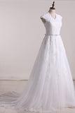 2024 A Line V Neck With Applique Wedding Dresses Tulle Court PQ7S7X4D