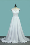 2024 A Line Wedding Dresses Sexy Open Back Scoop Cap Sleeves Elastic Satin P4KHRGEY