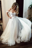 Unique Off the Shoulder Ivory Long Wedding Dress with Appliques, Sweetheart Wedding Gowns STK15461