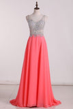 2024 V Neck Open Back Prom Dresses A-Line Chiffon Sweep/Brush PZQMX4XY