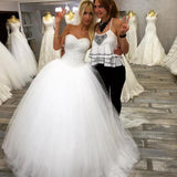 Sparkly Ball Gown Tulle Strapless Ivory Wedding Dresses, Long Bridal Dresses STK15429