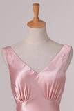 2024 A Line V Neck Bridesmaid Dresses Open Back Stretch Satin Floor PL88BPBN