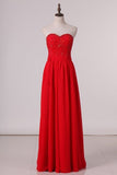 2024 A Line Sweetheart Beaded Bodice Bridesmaid Dresses Chiffon Floor P13ZFHNR