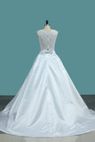 2024 A Line Scoop Satin Wedding Dresses With Pocket PGHZC2EH