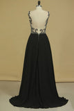 2024 Bateau With Beads And Ruffles Prom Dresses A Line Chiffon Sweep PXMY3KGL