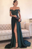 2024 A Line Off The Shoulder Prom Dresses Stretch Satin With Applique PDNLJ6XB