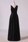 2024 Black A Line Evening Dresses Cowl Neck Floor Length Satin With PLDXJQ74