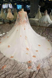 2024 Elegant Scoop Neck Wedding Dresses Tulle A-Line Lace Up With PDTNKB7N