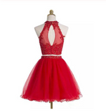 Two-piece Scoop Short Red Beaded Homecoming Dress with Appliques Sequins