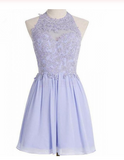 A-line Halter Short Lilac Chiffon Homecoming Dress Appliques Crystal