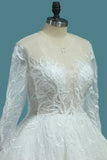 2024 A Line Scoop Long Sleeves Wedding Dresses Tulle With Applique P7ZP7Y6G