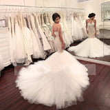 Stunning Mermaid Strapless Sweetheart Tulle Wedding Dresses with Appliques, Wedding Gowns STK15439