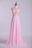 2024 Beaded Bodice Bateau Prom Dresses Chiffon Floor PCBDZJCD