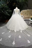 2024 Classical Floor Length Wedding Dresses High Neck Tulle Lace Up With Sequins Appliques Long PKXM12KD