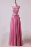 2024 Bridesmaid Dresses Scoop A Line Floor Length With Applique PZL9CBPN