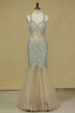 2024 Halter Prom Dresses Mermaid Tulle With Beading Floor P4JZSR5X