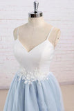 A Line Light Blue Spaghetti Straps Prom Dresses Sweetheart Long Evening Dresses