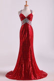 2024 Halter Prom Dresses Mermaid With Beading Sweep PY86PTYG