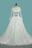 2024 Boat Neck A-Line Wedding Dresses Court Train Tulle PA2NDAEA