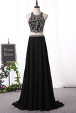 2024 A Line Prom Dresses Scoop Beaded Bodice Chiffon PH2MJ5SM