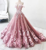 Ball Gown Off the Shoulder V Neck Tulle Lavender Beads Prom Dresses, Quinceanera Dresses STK15562